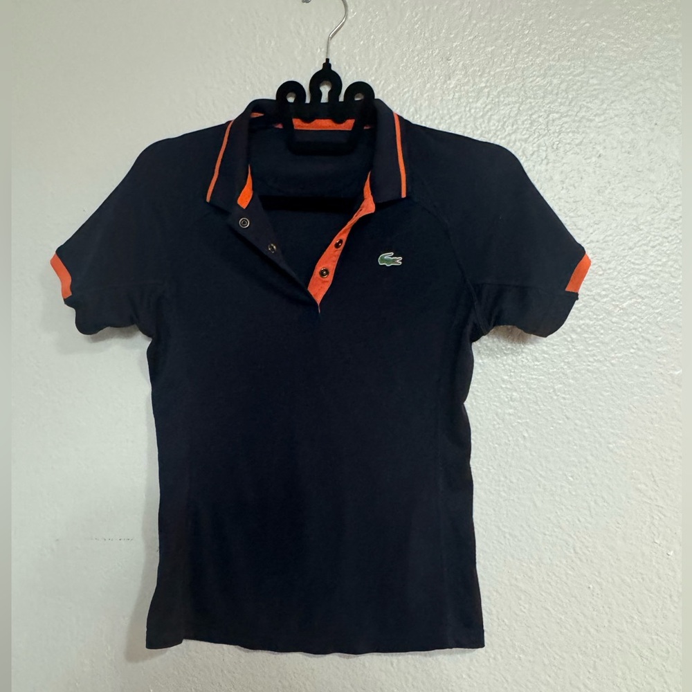 Lacoste Navy Polo with Vibrant Orange Trim